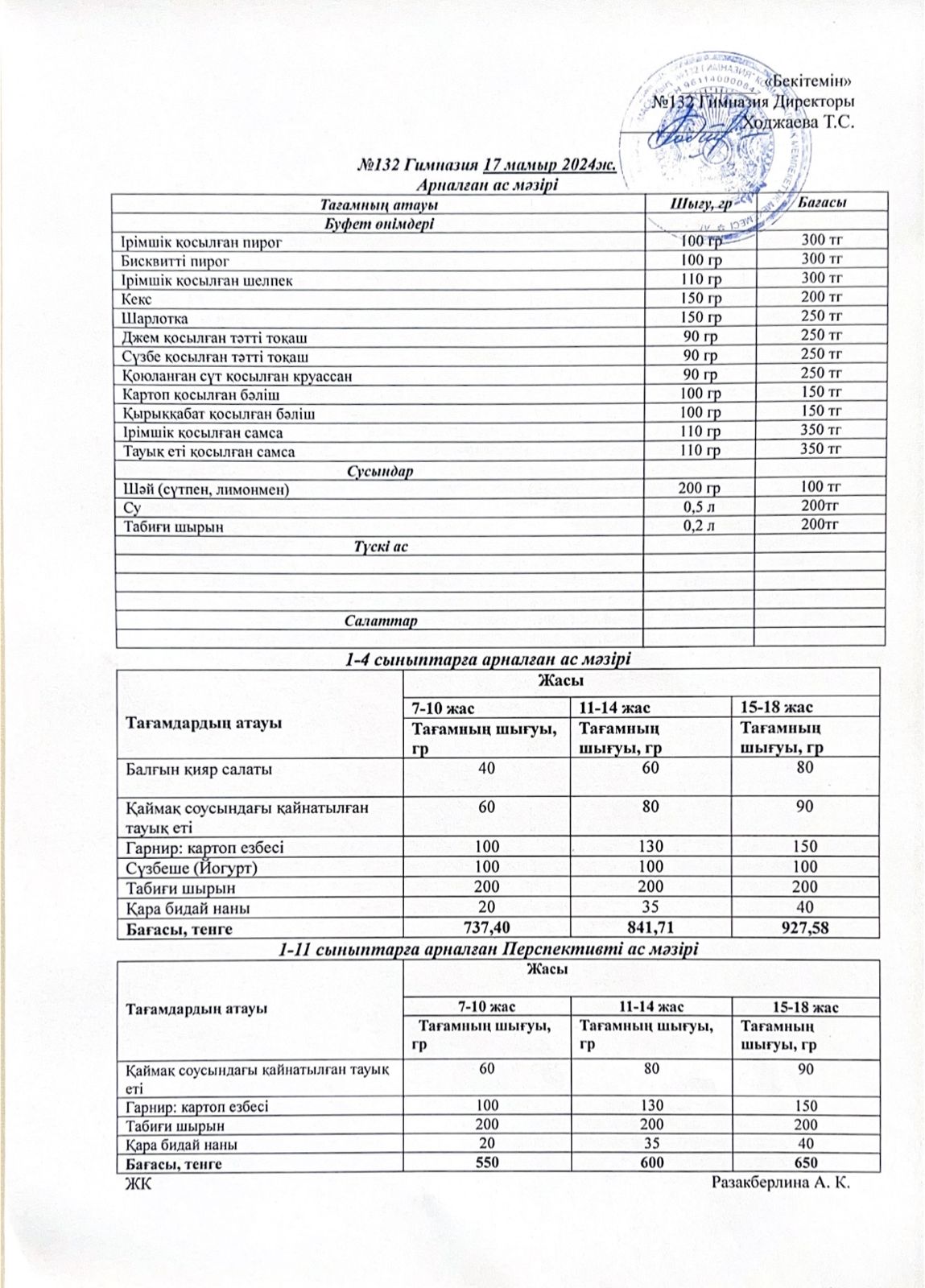 Ас мәзірі 3 апта 5 күн
