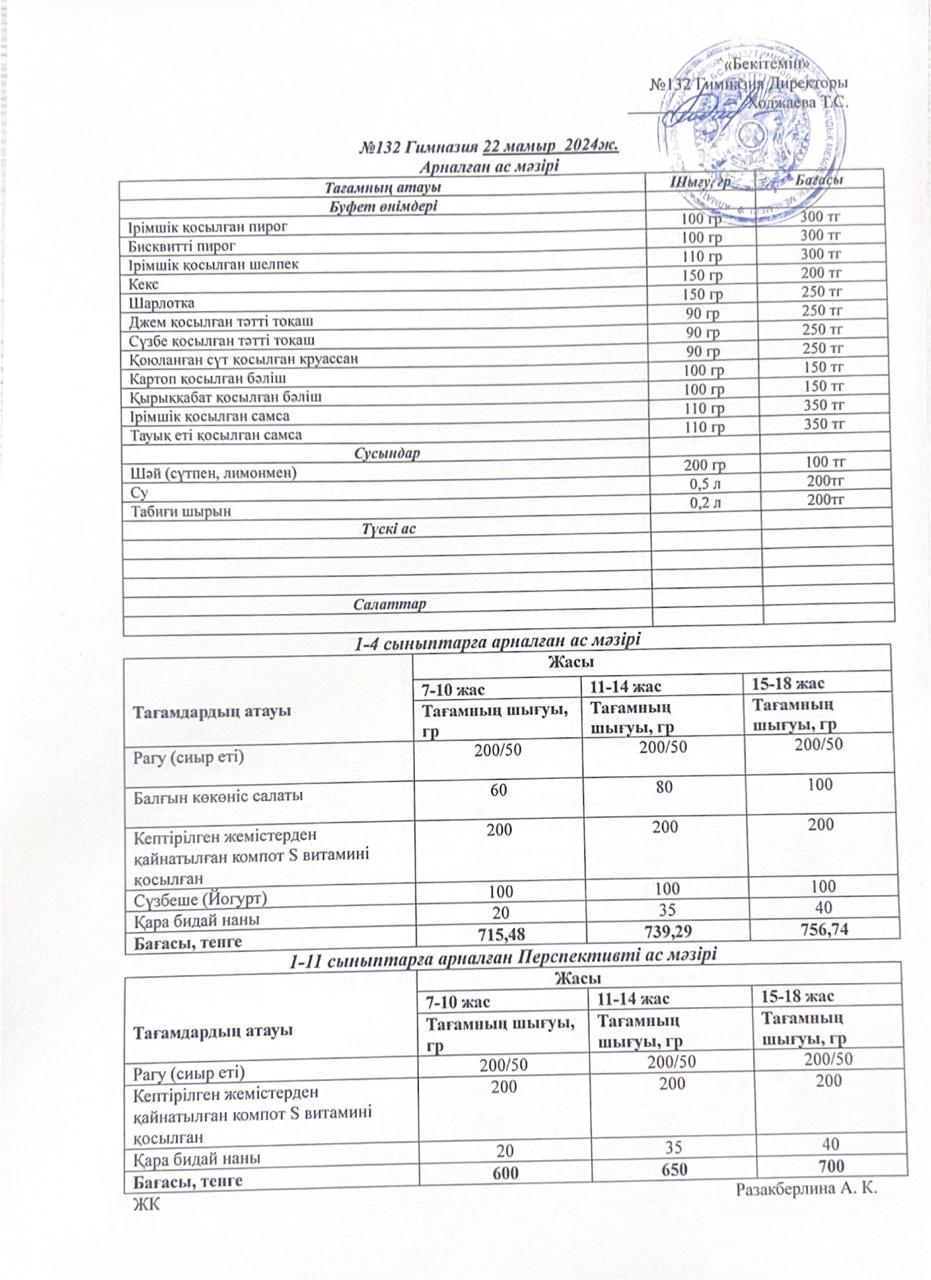 Ас мәзірі 4 апта 3 күн