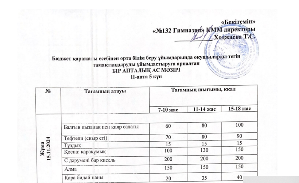 Ас мәзірі 2 апта 5 күн