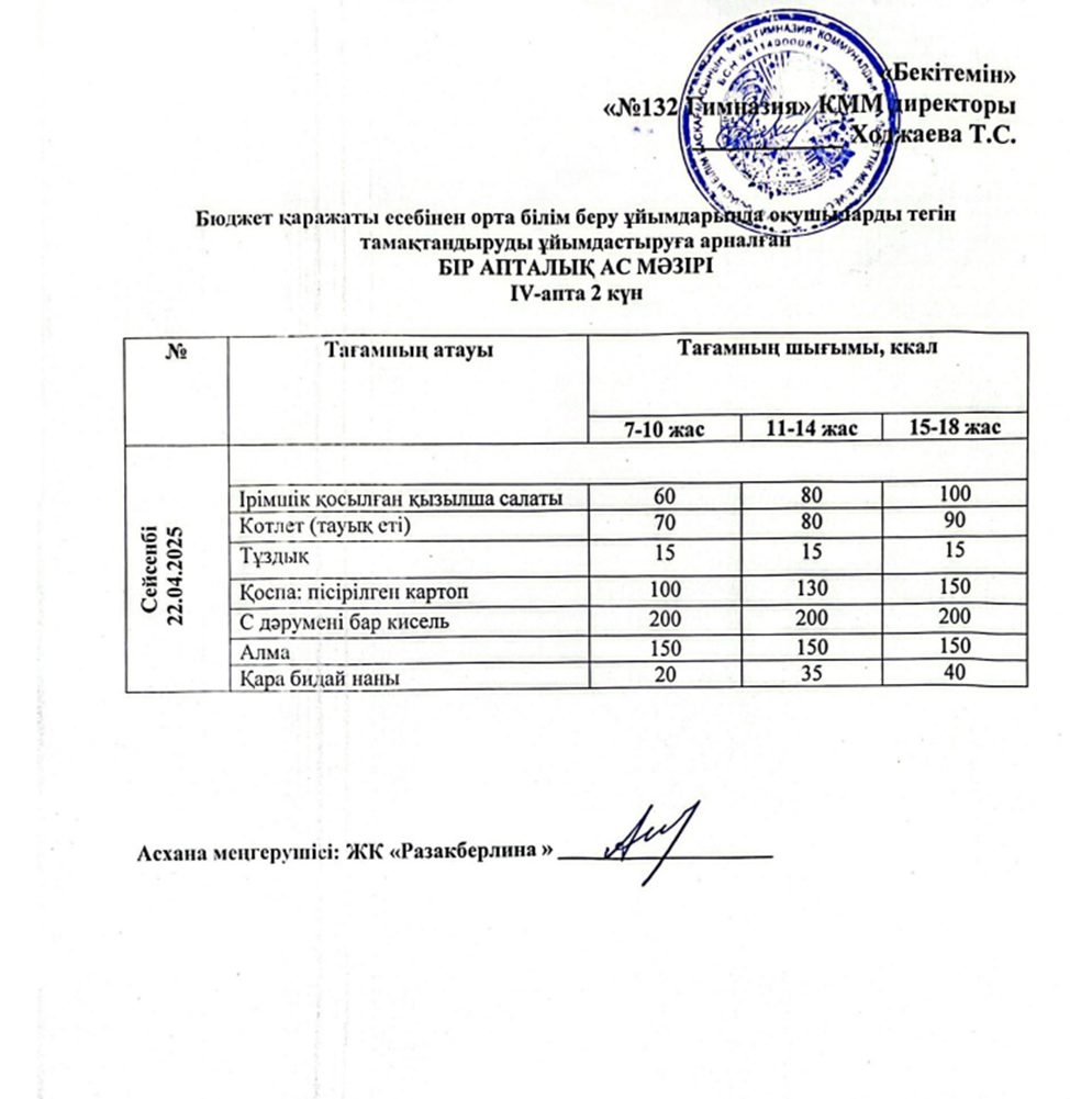 АС МӘЗІРІ 4 АПТА 2 КҮН