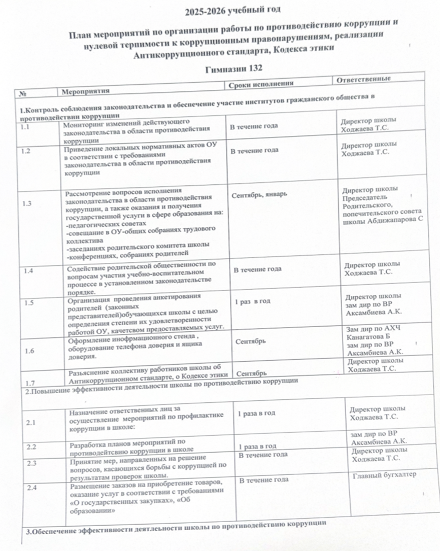 сыбайлас жемқорлыққа қарсы іс-қимыл жұмысын ұйымдастыру жөніндегі іс-шаралар жоспары/план мероприятий по организации работы по противодействию коррупции