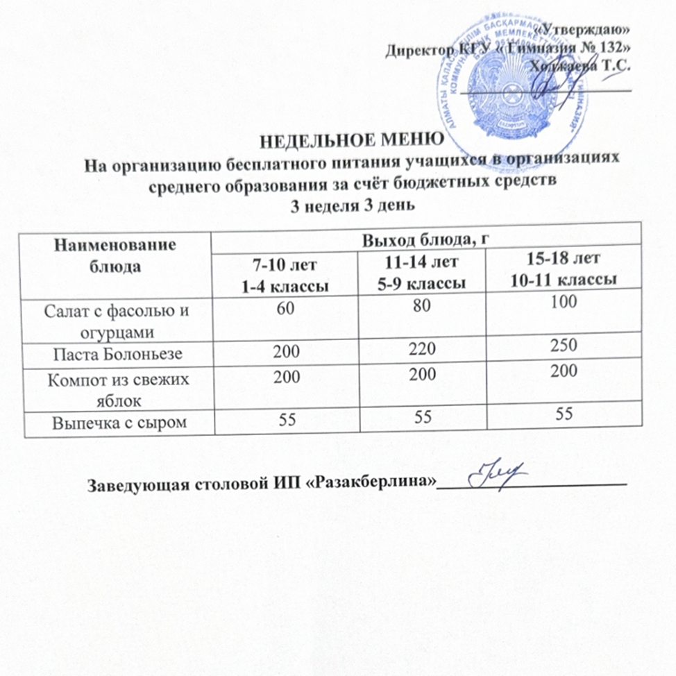 Ас мәзірі 3 апта 3 күн