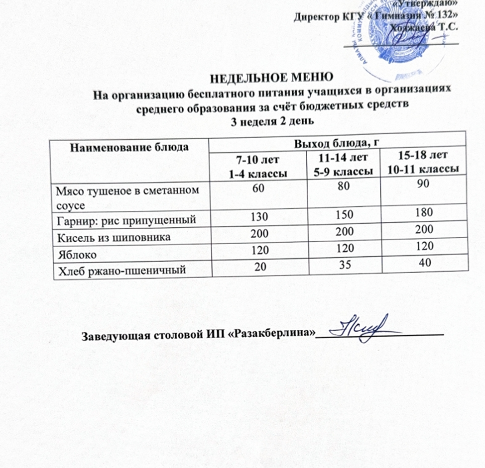 Ас мәзірі 3 апта 2 күн