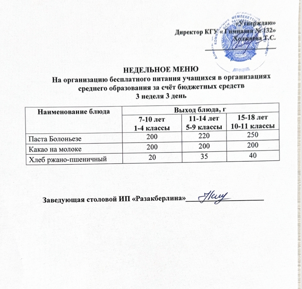 Ас мәзірі 3 апта 3 күн