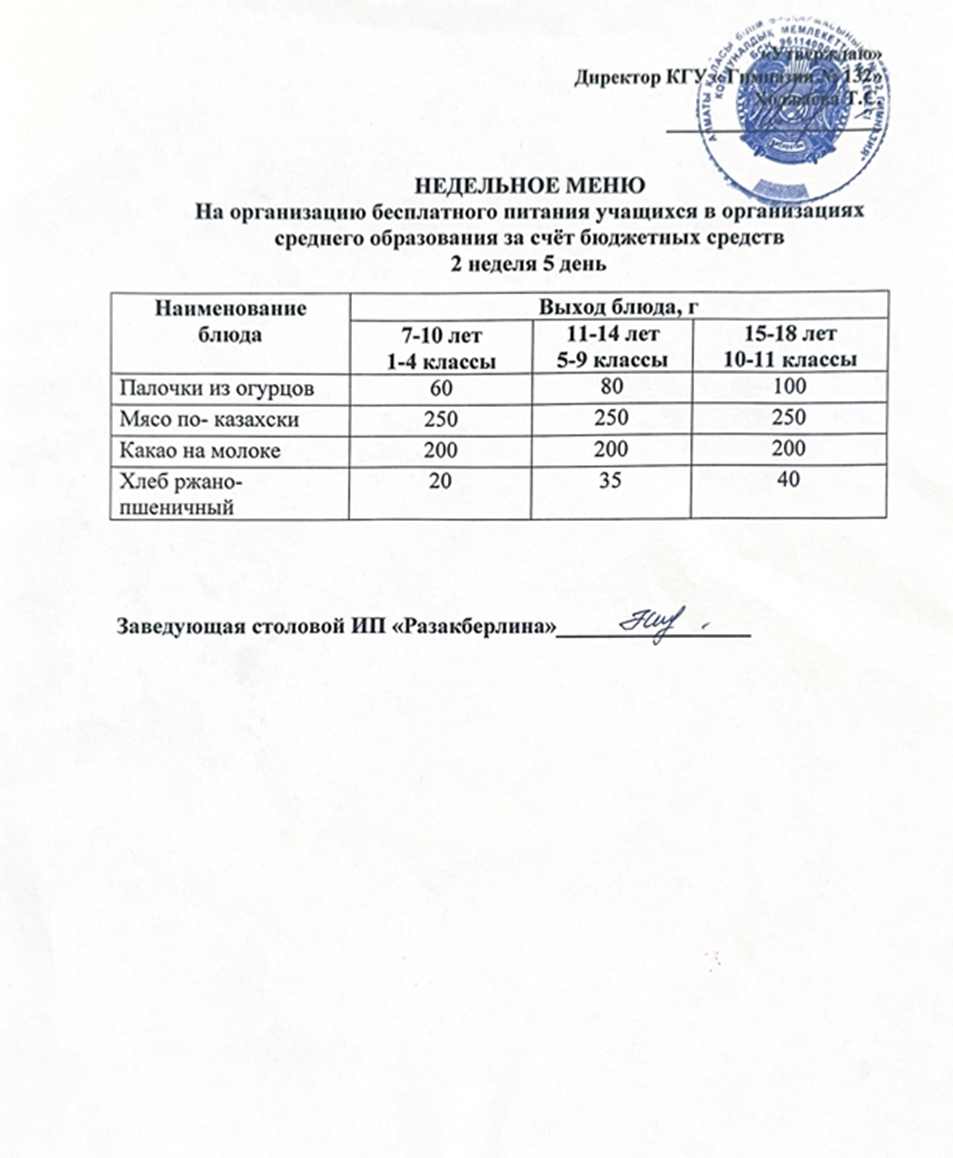 Ас мәзірі 2 апта 5 күн