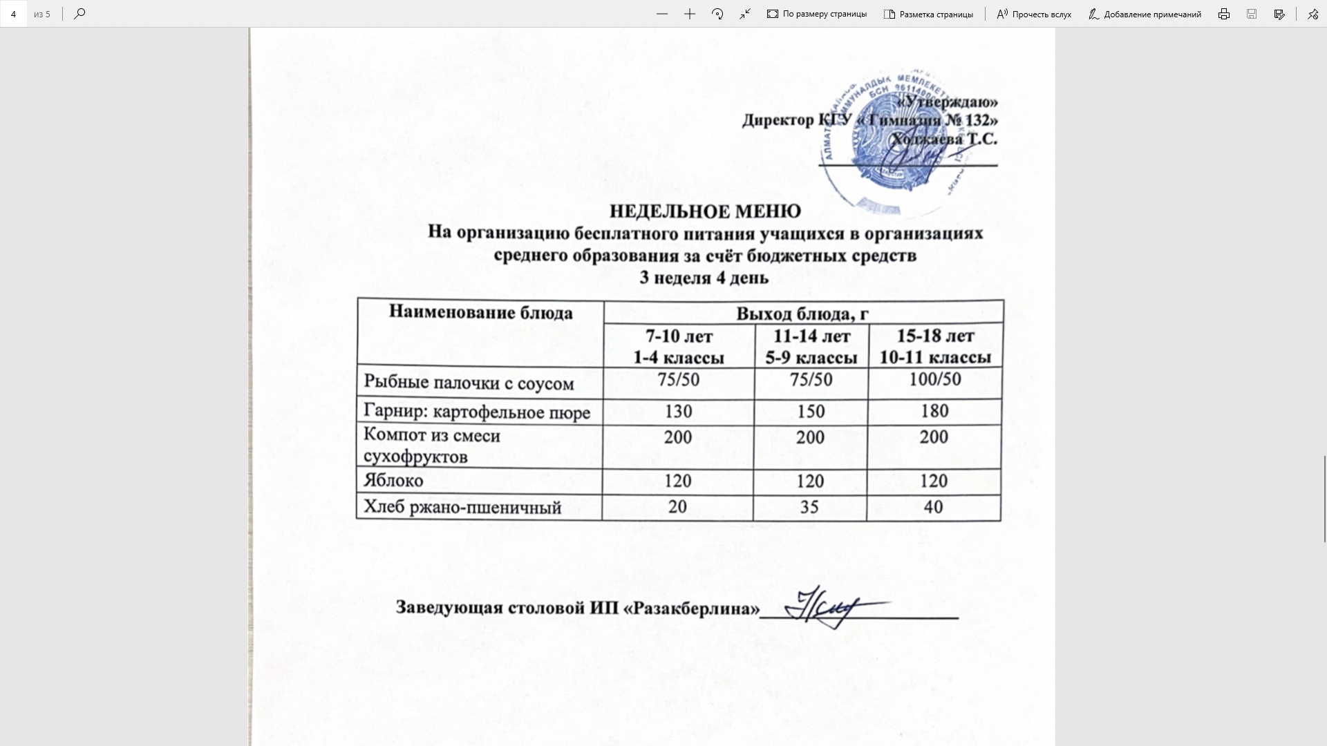 Ас мәзірі 3 апта 4 күн